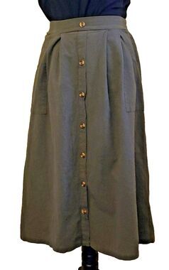 Vestidos Olive Green Peasant Skirt, Size Medium, Pockets, Elastic Waist